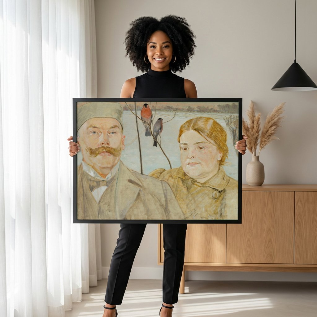 Quadro Decorativo 'Autoretrato com Maria' - Jacek Malczewski com modelo em ambiente