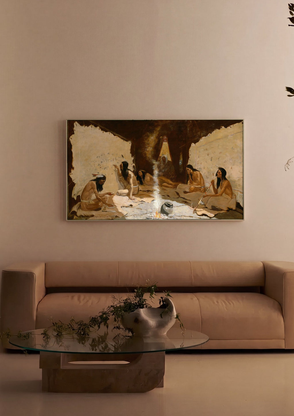 Quadro Decorativo A Contação de Histórias - Frederic Remington em ambiente decorado