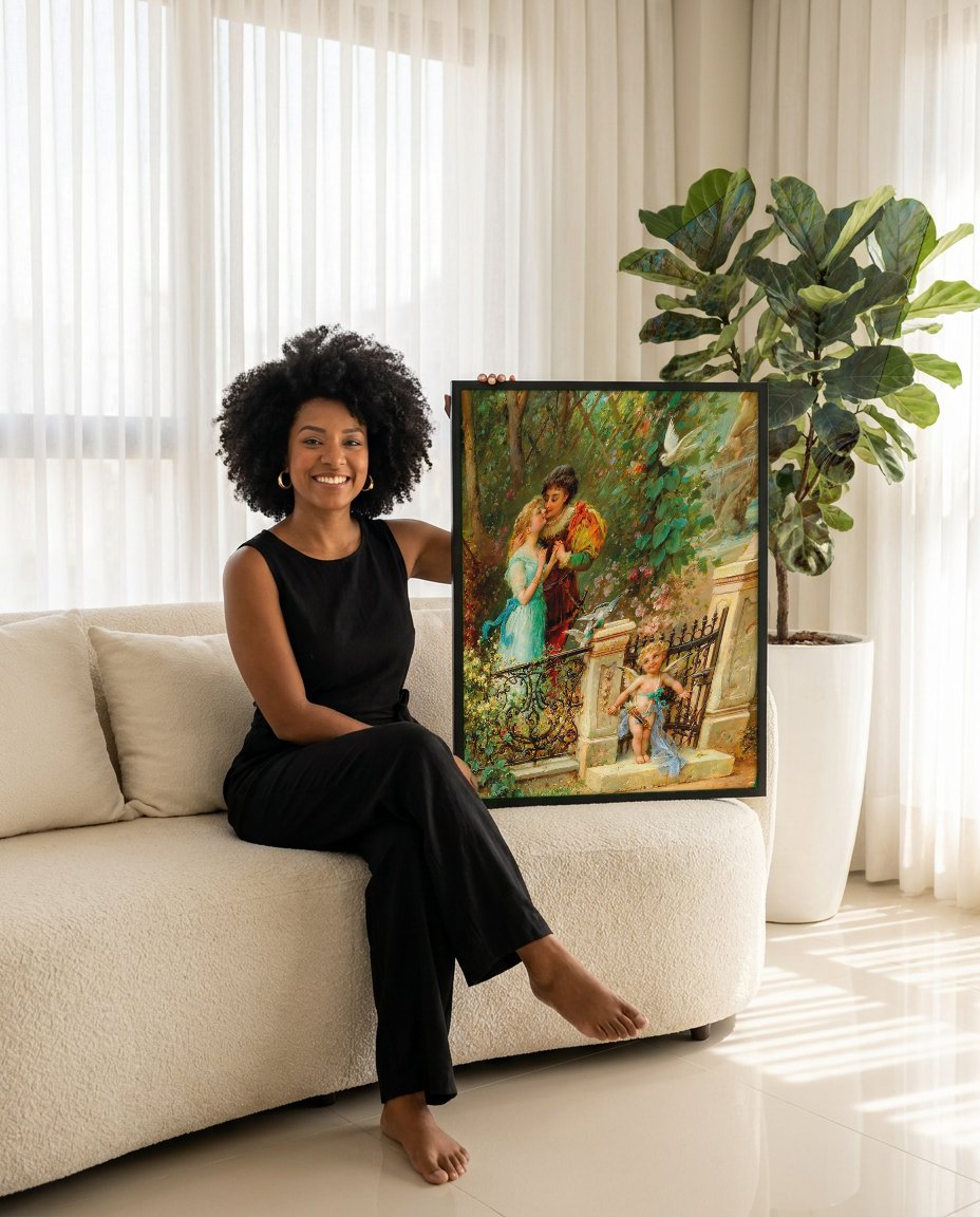 Quadro Decorativo O Beijo Proibido (Atribuído) - Hans Zatzka com modelo em ambiente