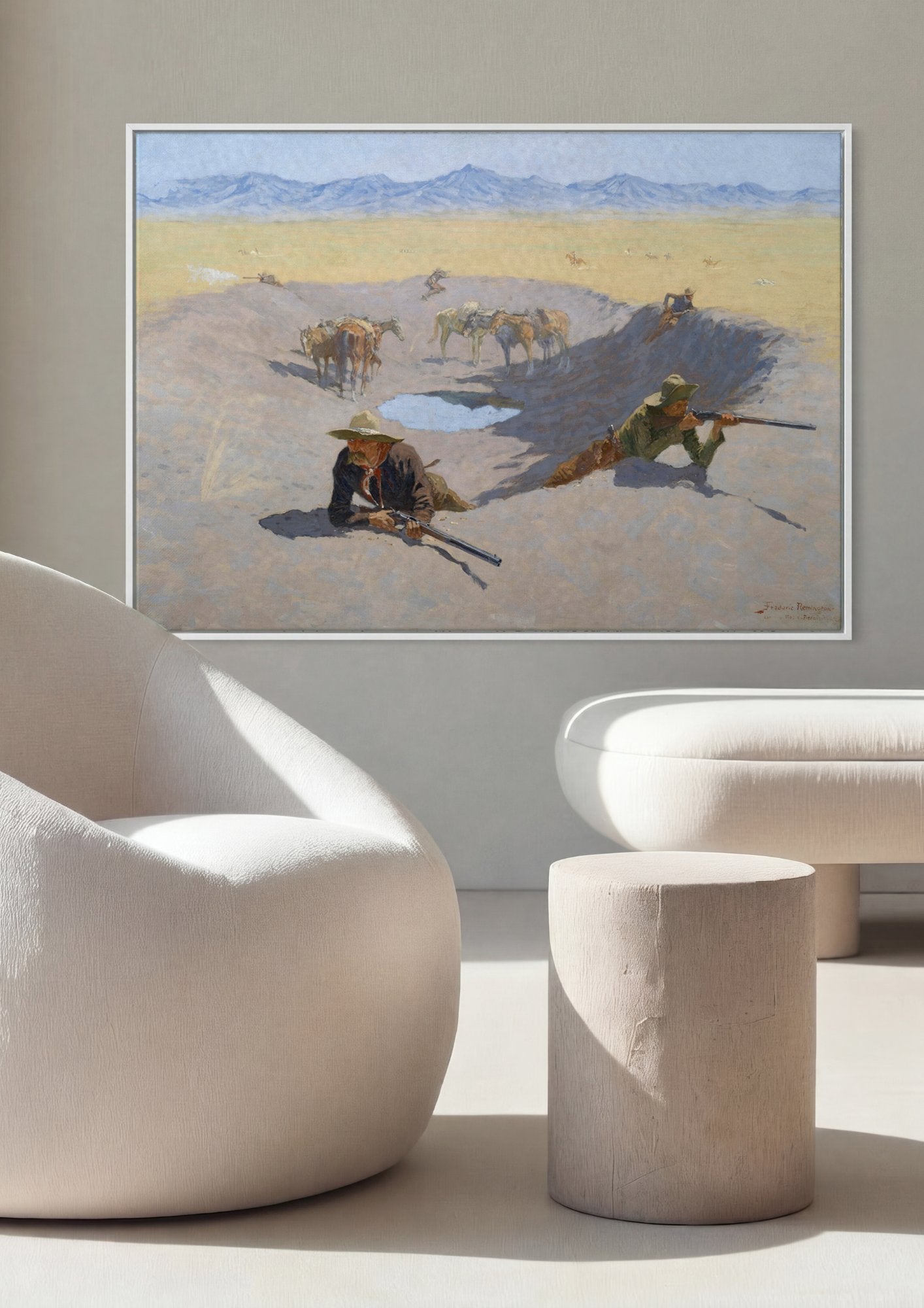 Quadro Decorativo A Última Água - Frederic Remington em ambiente decorado