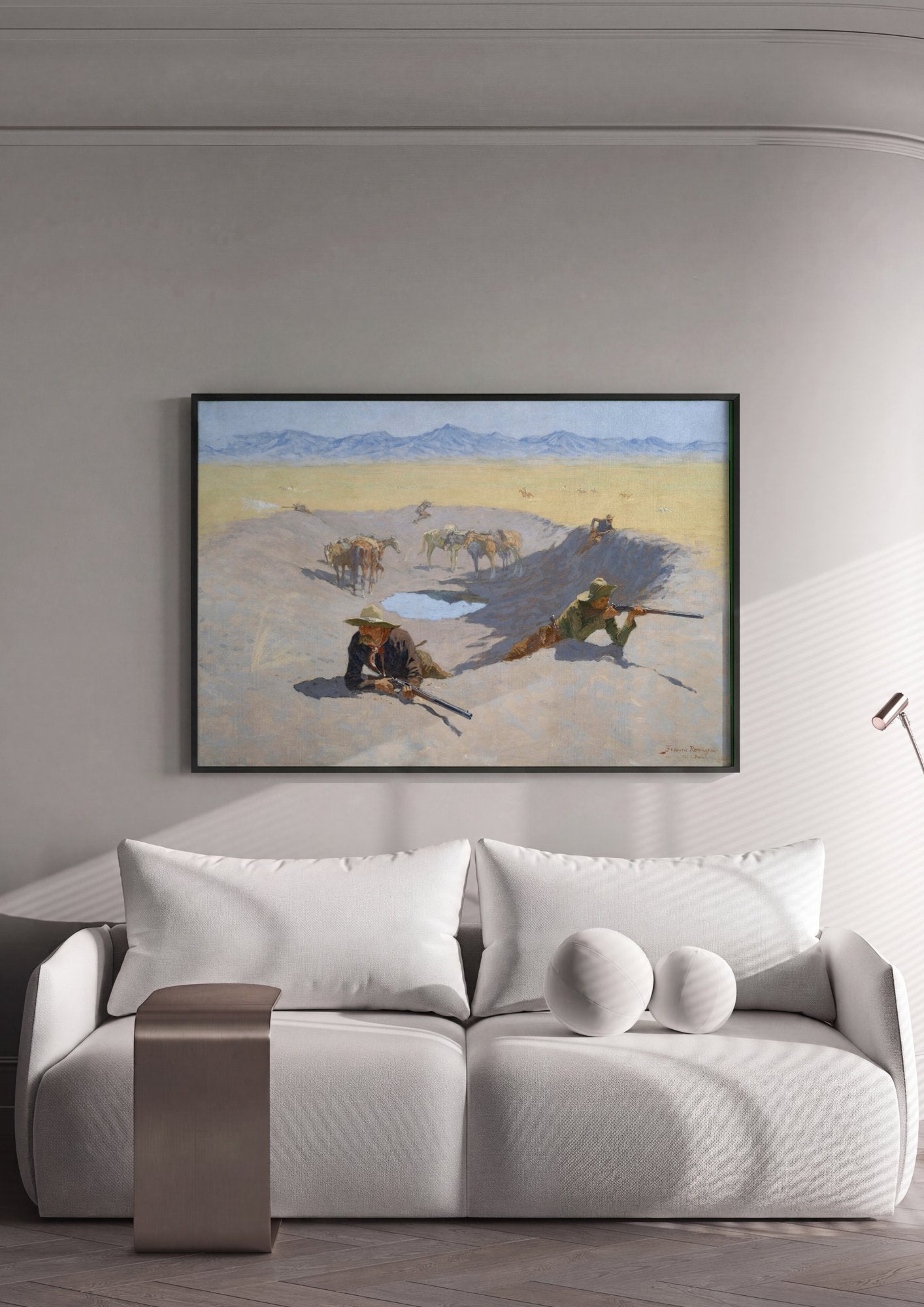 Quadro Decorativo A Última Água - Frederic Remington em ambiente decorado