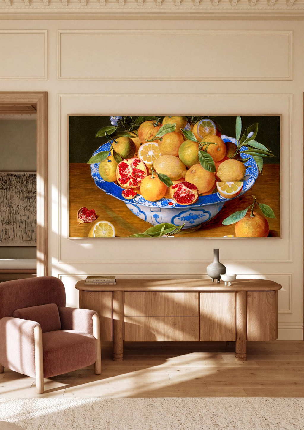 Quadro Decorativo Cesto de Frutas Cítricas - F. I. van Velde em ambiente decorado