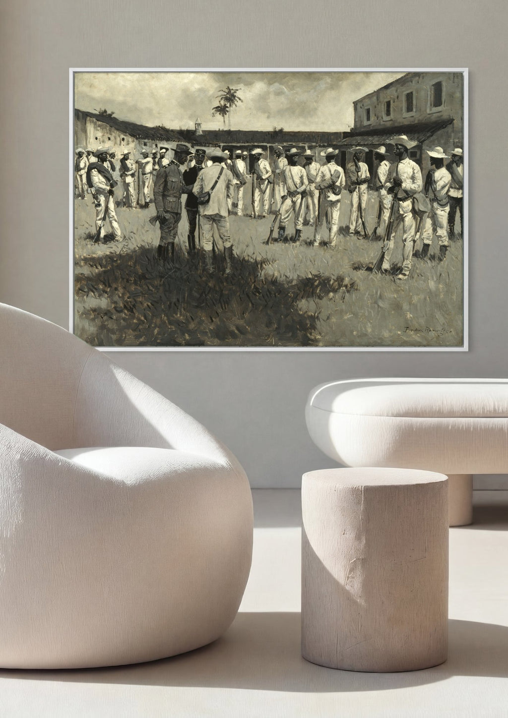 Quadro Decorativo 'Cuban Emigrès' - Frederic Remington em ambiente decorado