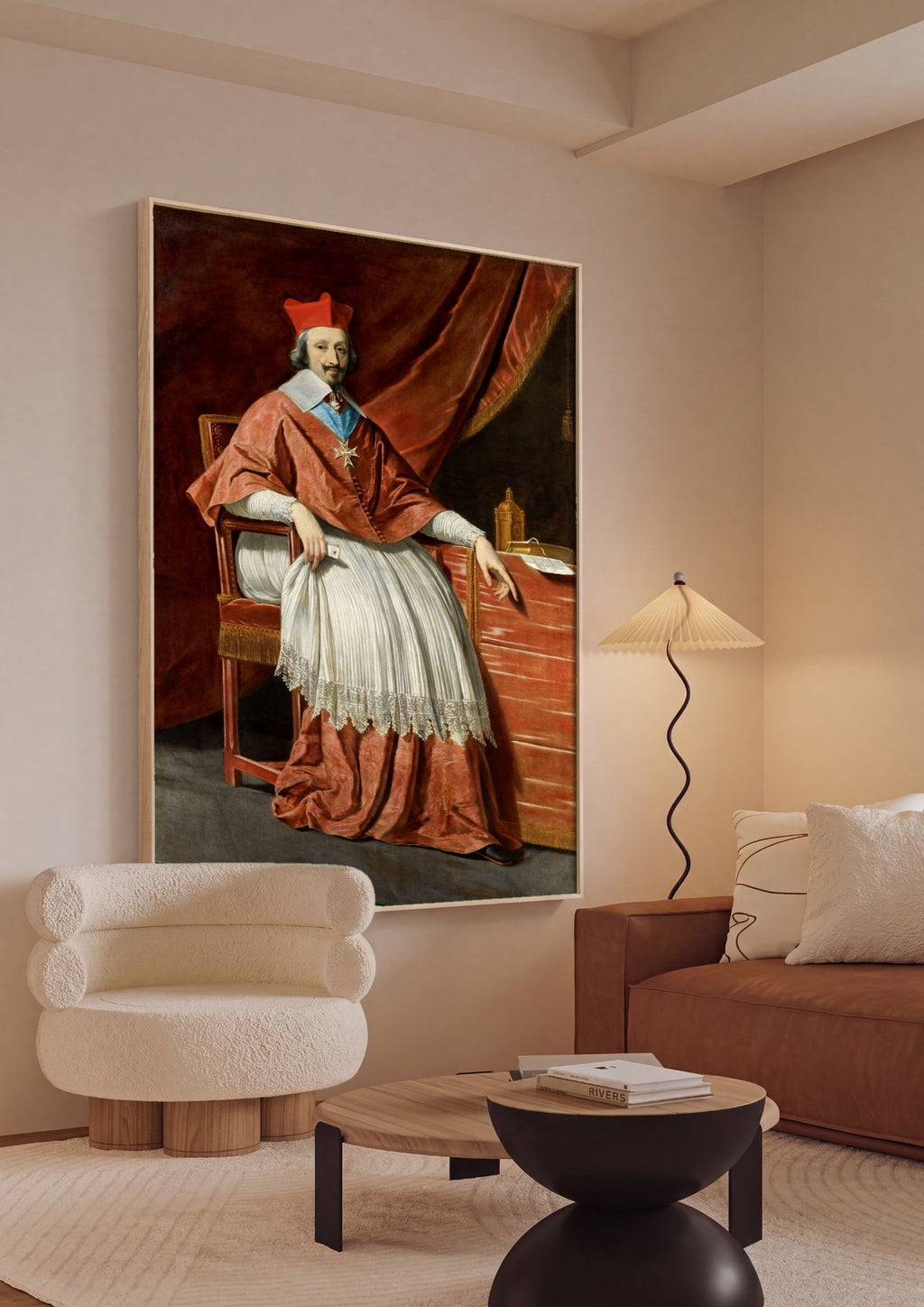 Quadro Decorativo Retrato do Cardeal Richelieu - Philippe de Champaigne em ambiente decorado