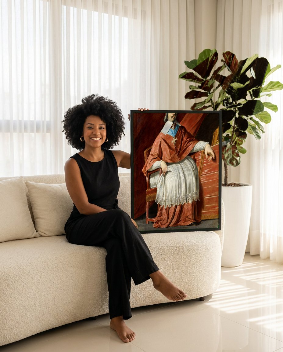 Quadro Decorativo Retrato do Cardeal Richelieu - Philippe de Champaigne com modelo em ambiente