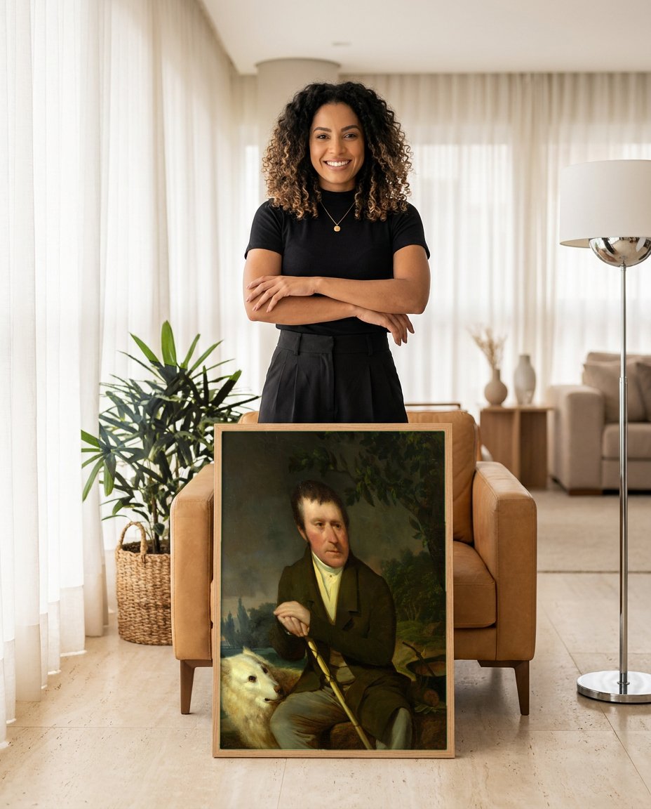 Quadro Decorativo Homem com Cão - Friedrich Von Amerling com modelo em ambiente