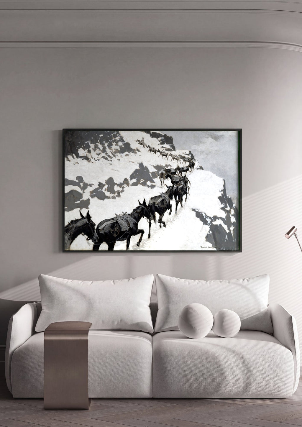 Quadro Decorativo Mulas na Neve - Frederic Remington em ambiente decorado