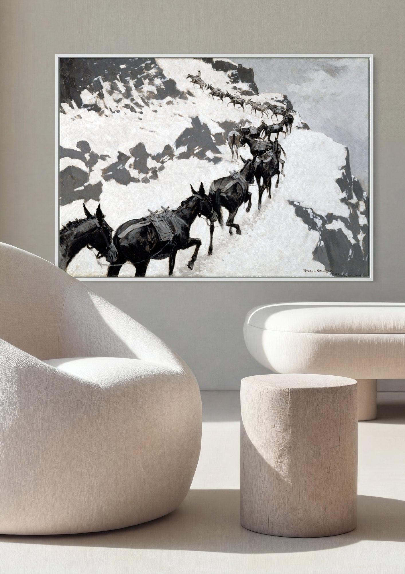 Quadro Decorativo Mulas na Neve - Frederic Remington em ambiente decorado