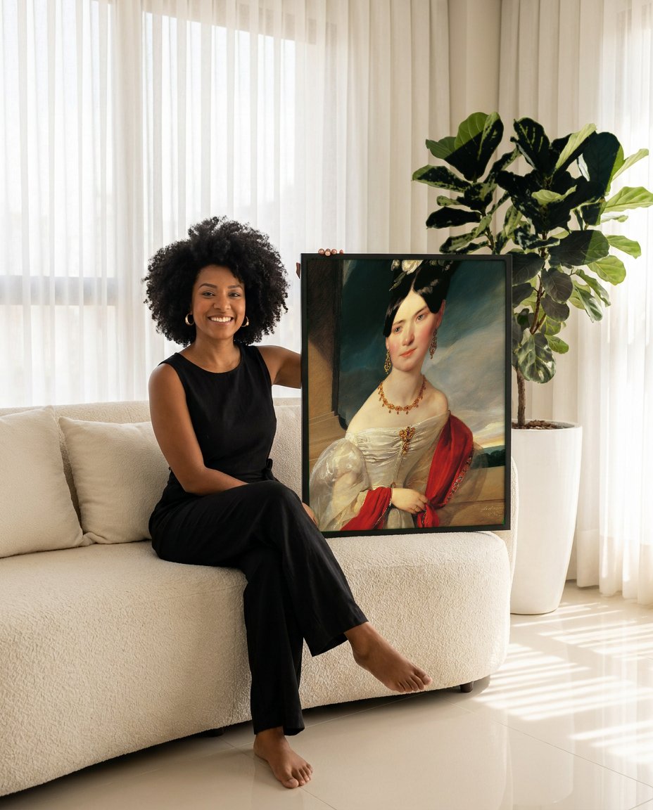 Quadro Decorativo Retrato de Mulher - Friedrich von Amerling com modelo em ambiente