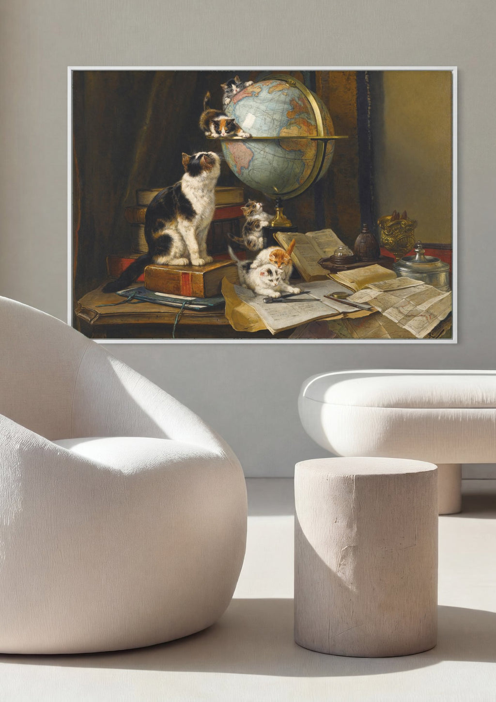 Quadro Decorativo Gatos e o Globo - Henriëtte Ronner-Knip em ambiente decorado