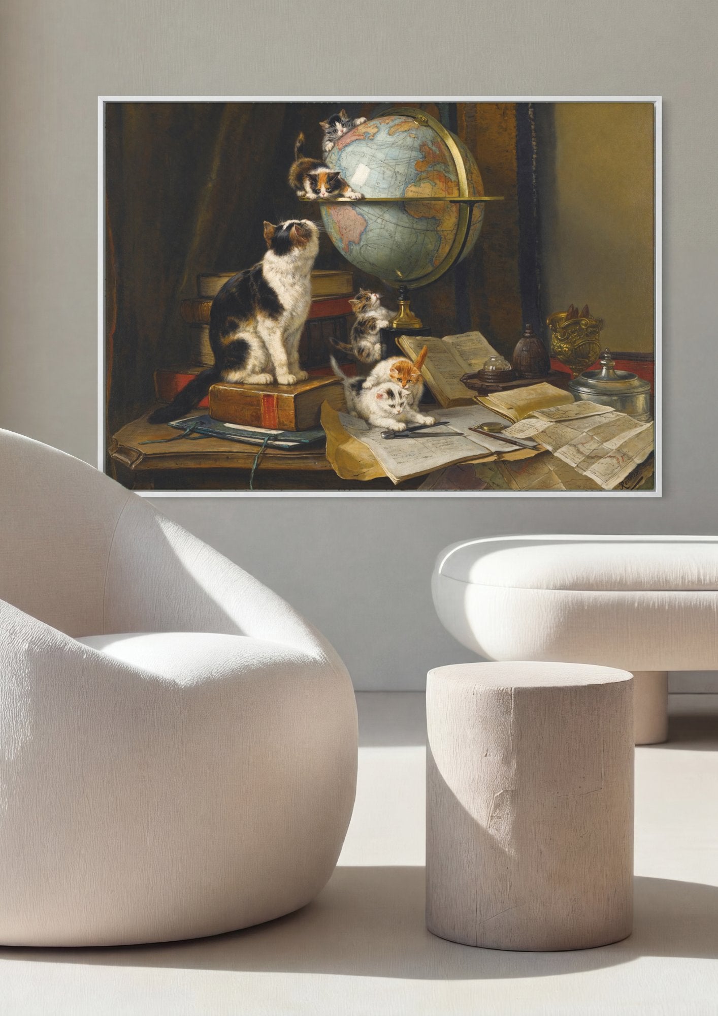 Quadro Decorativo Gatos e o Globo - Henriëtte Ronner-Knip em ambiente decorado