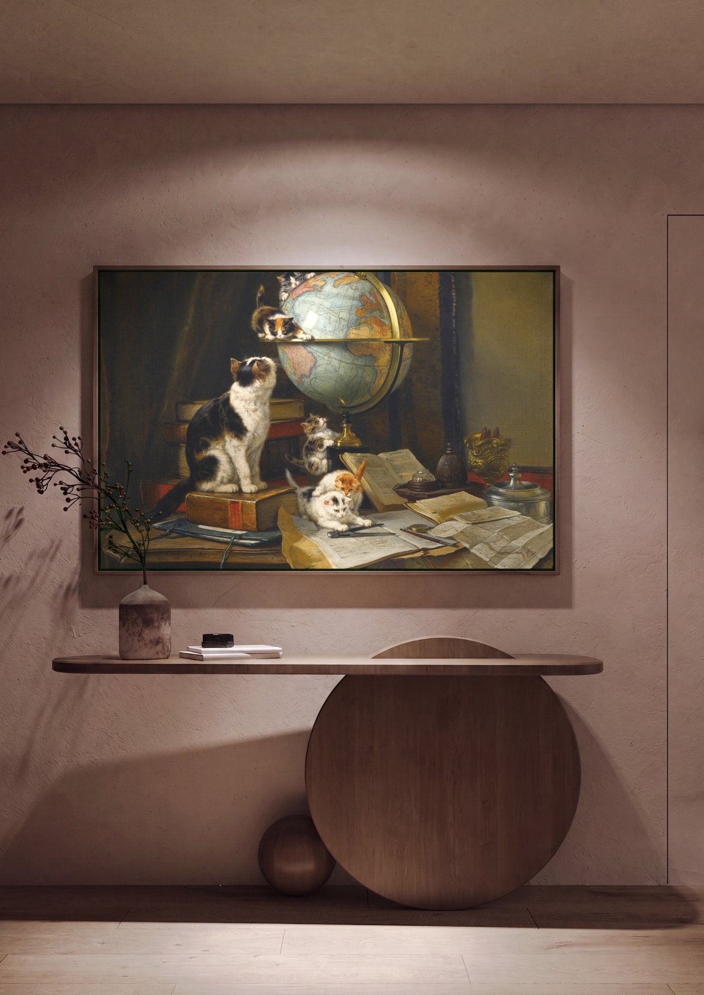 Quadro Decorativo Gatos e o Globo - Henriëtte Ronner-Knip em ambiente decorado