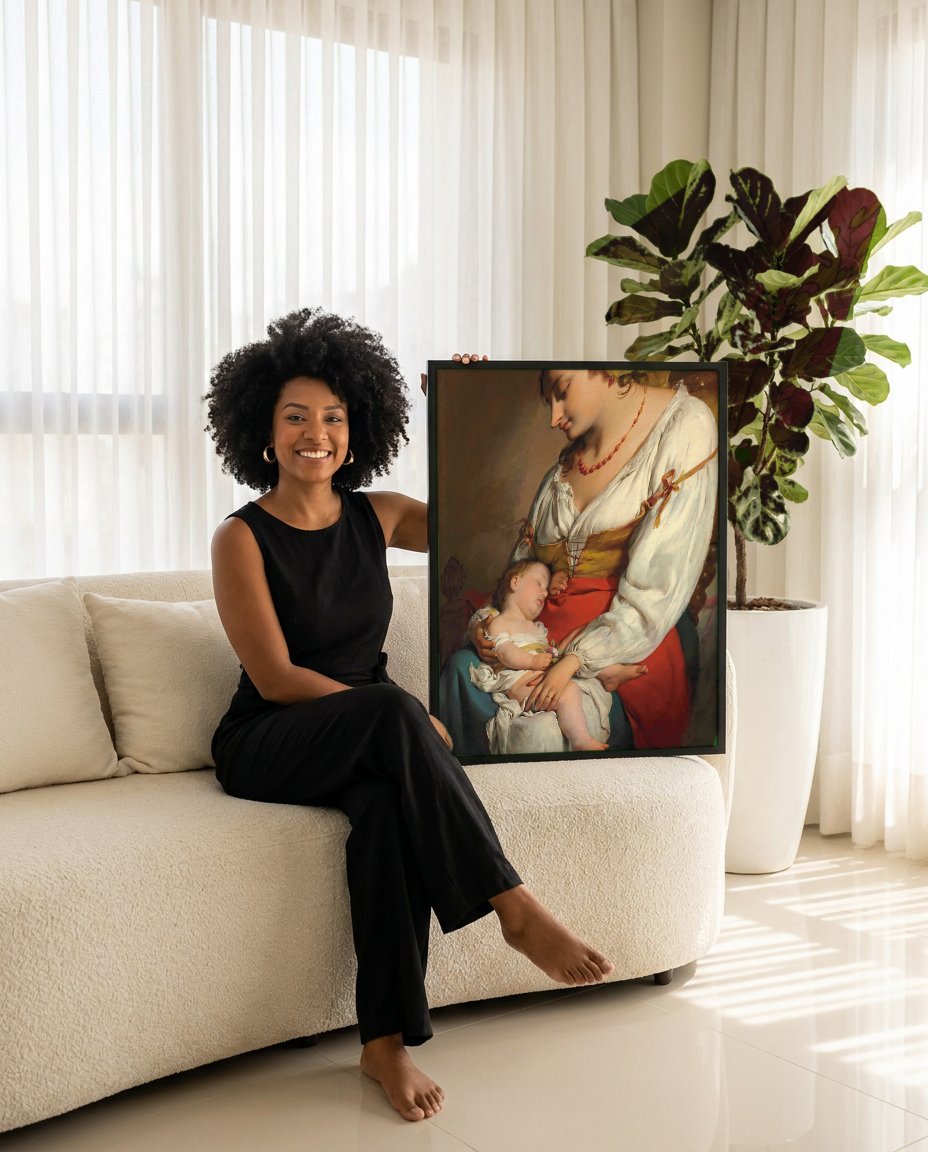 Quadro Decorativo A Mãe e a Criança - Friedrich Von Amerling com modelo em ambiente