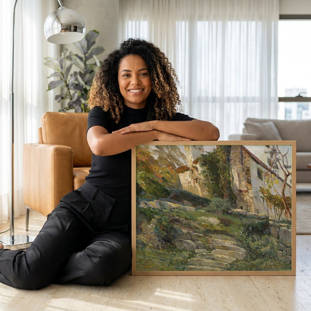 Quadro Decorativo A Casa na Colina - Marie Egner com modelo em ambiente