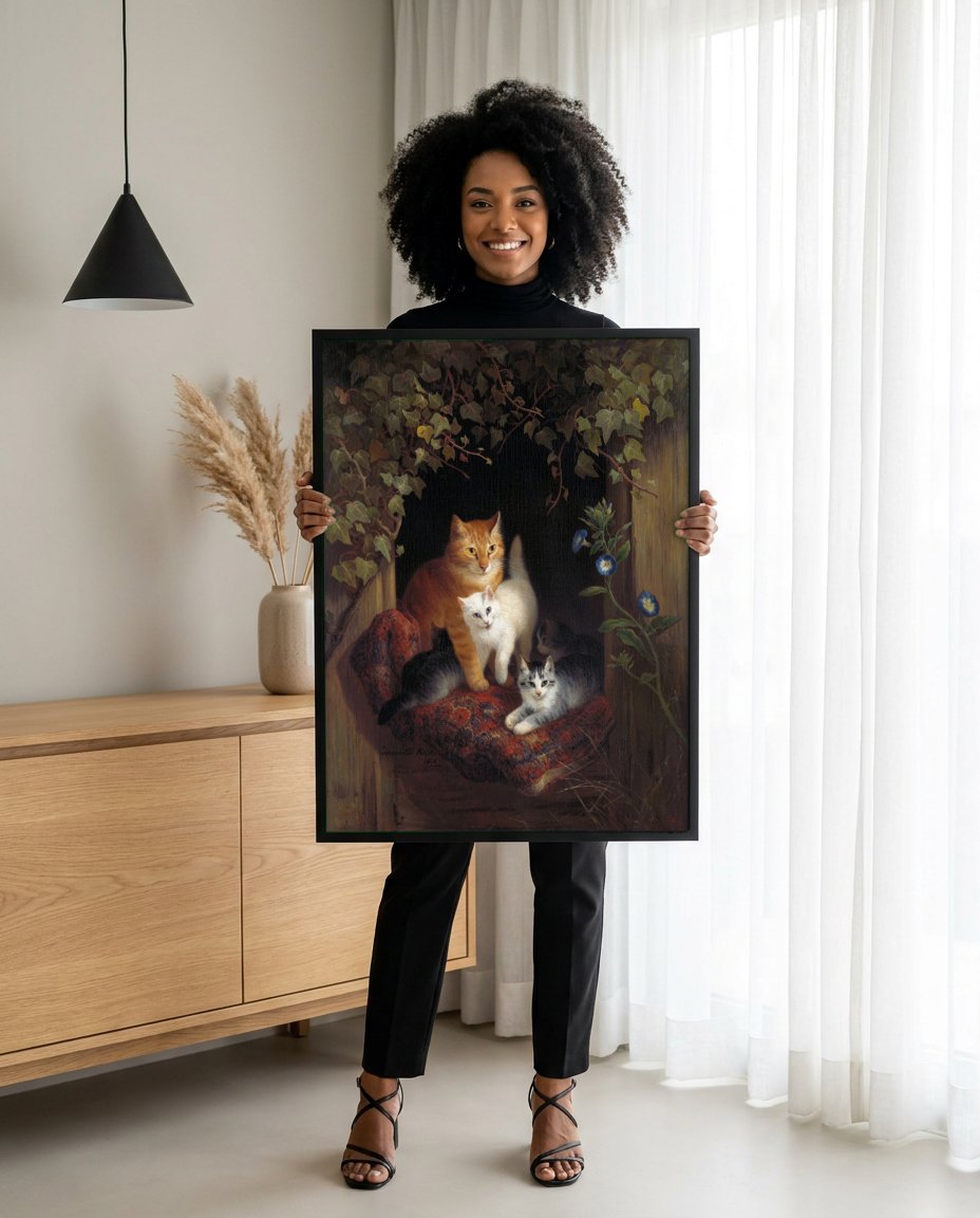Quadro Decorativo Gatos na Janela - Henriëtte Ronner-Knip com modelo em ambiente
