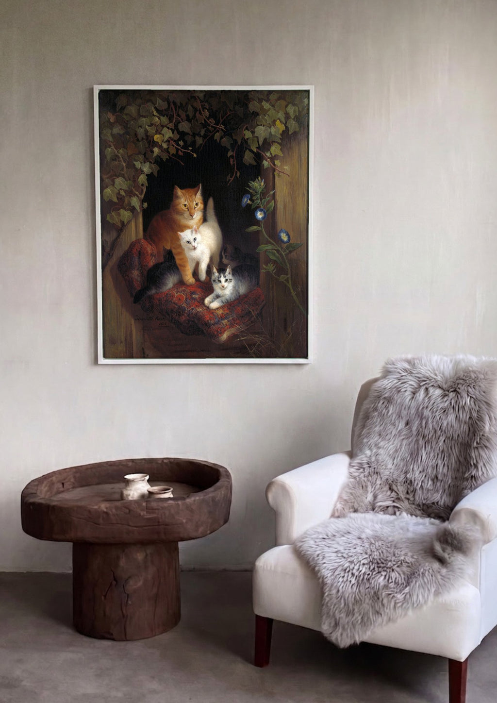 Quadro Decorativo Gatos na Janela - Henriëtte Ronner-Knip em ambiente decorado