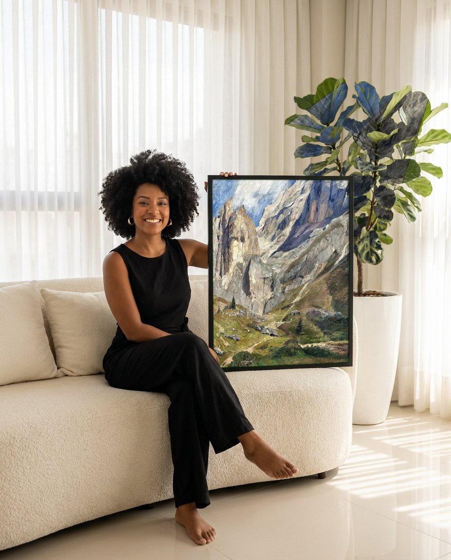 Quadro Decorativo Paisagem Alpina - Marie Egner com modelo em ambiente