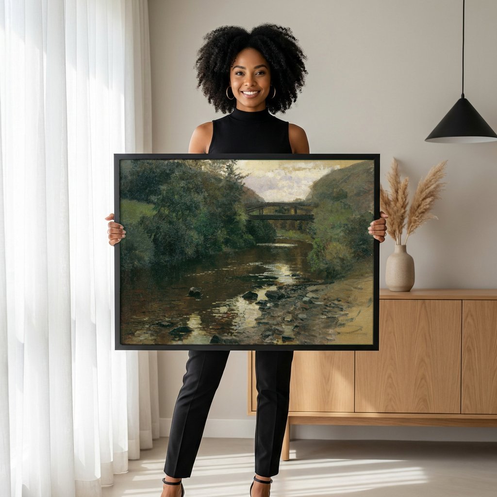 Quadro Decorativo Rio na Floresta - Marie Egner com modelo em ambiente