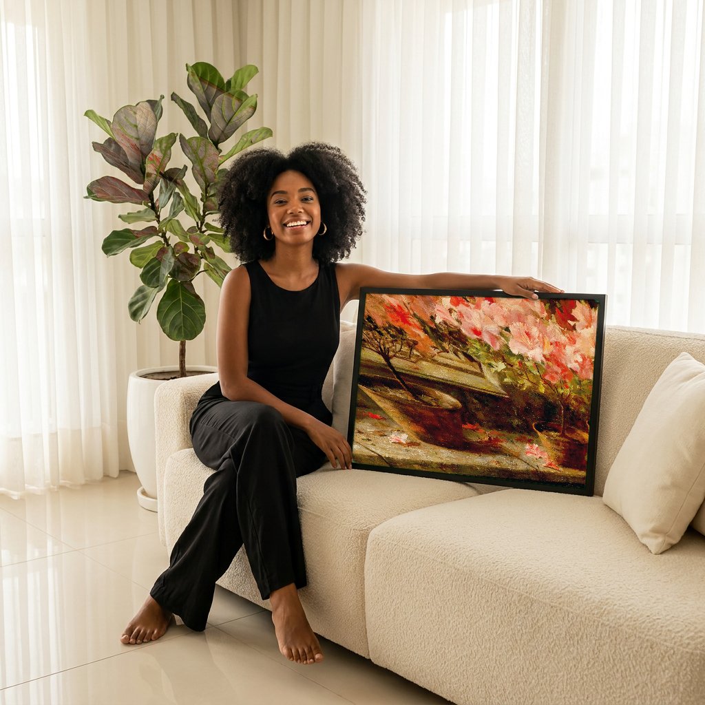 Quadro Decorativo Jardins Outonais - Marie Egner com modelo em ambiente
