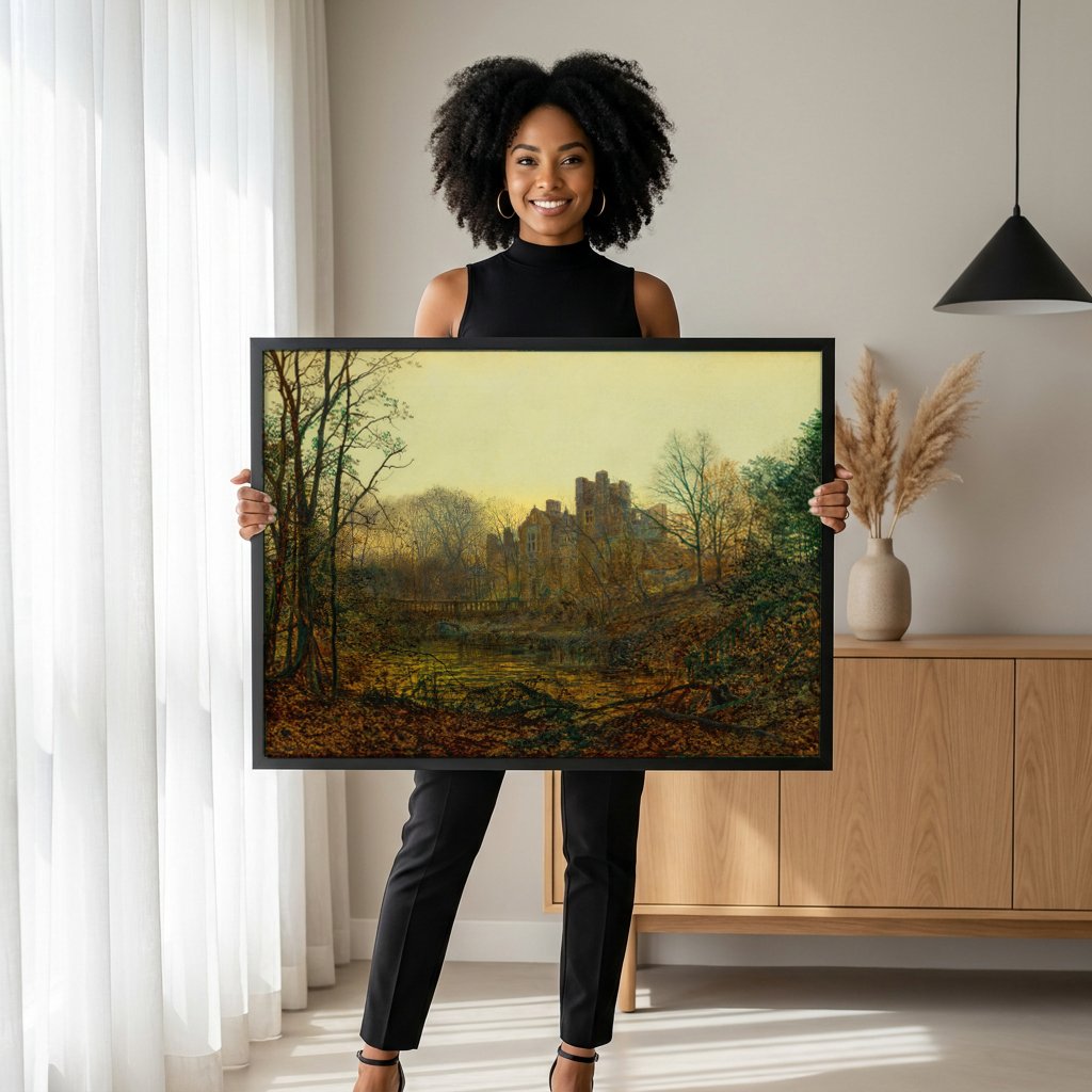 Quadro Decorativo Castelo Iluminado - Grimshaw com modelo em ambiente