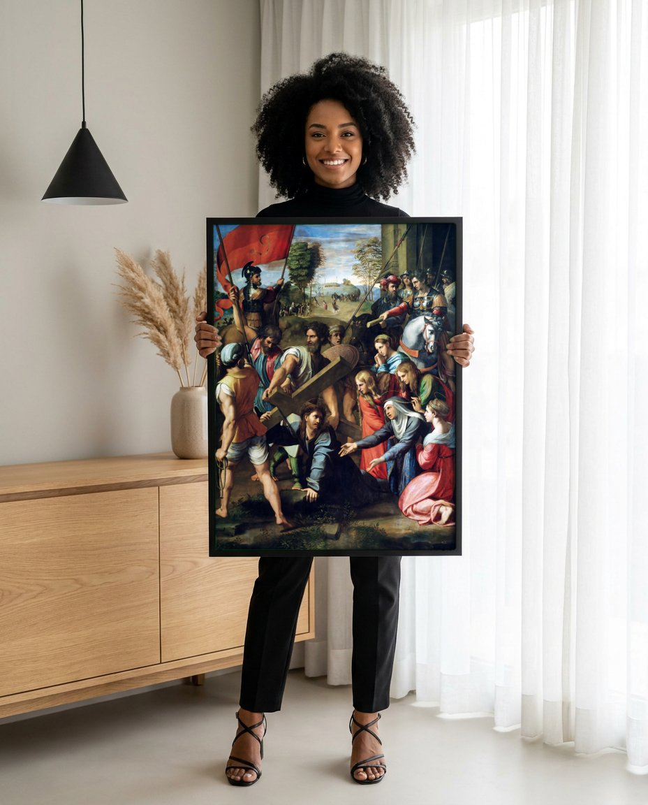 Quadro Decorativo A Caminho do Calvário - Rafael com modelo em ambiente