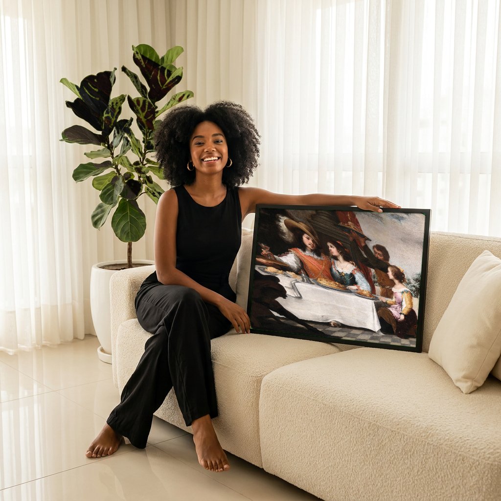 Quadro Decorativo A Festa de Aniversário - Murillo com modelo em ambiente