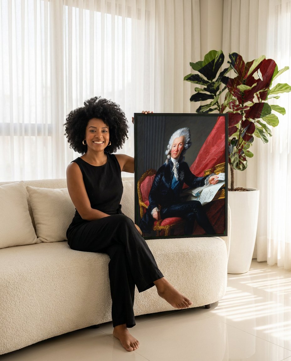 Quadro Decorativo Retrato de Comissário - Vigée Le Brun com modelo em ambiente