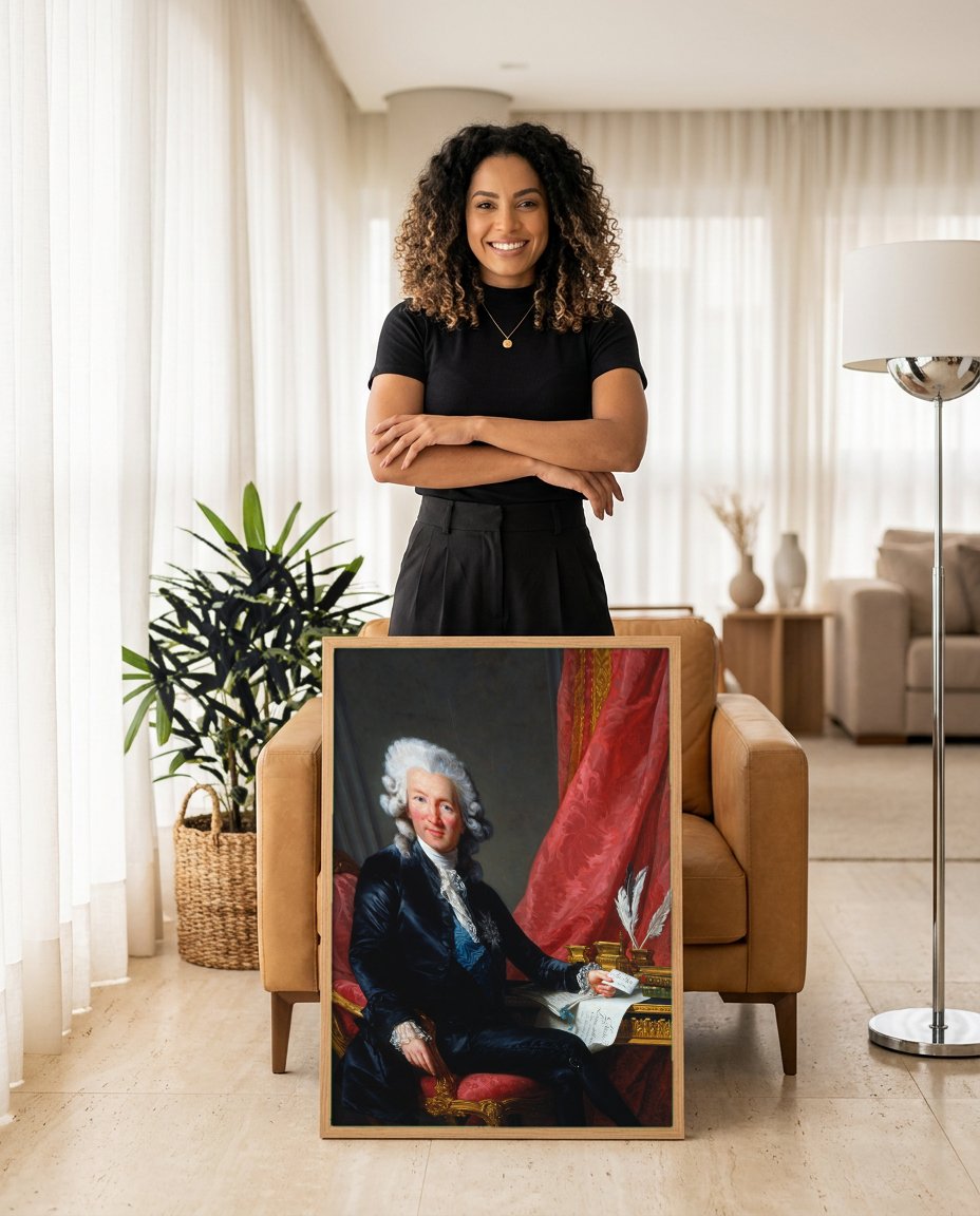 Quadro Decorativo Retrato de Comissário - Vigée Le Brun com modelo em ambiente