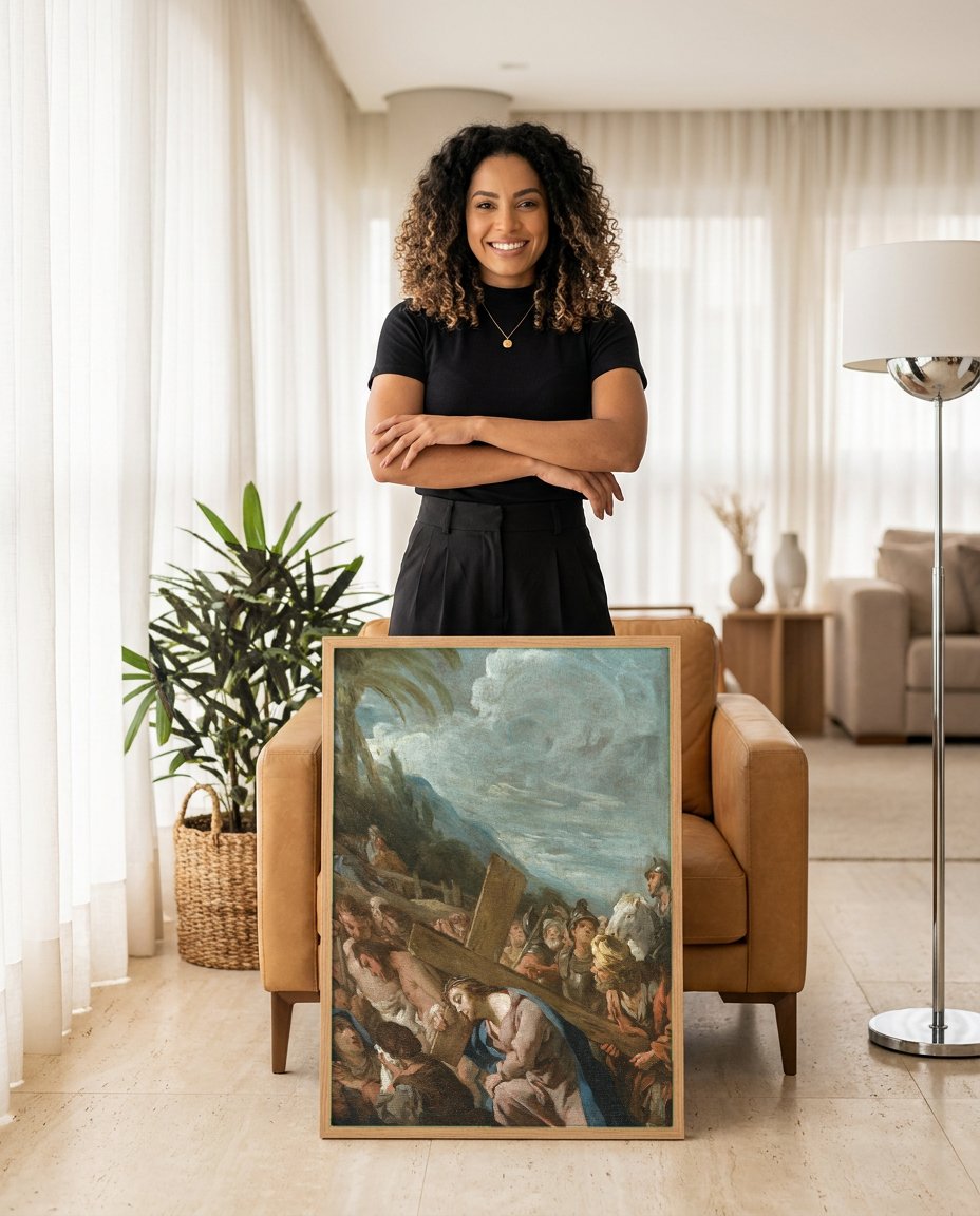 Quadro Decorativo A Caminho do Calvário - Jean François de Troy com modelo em ambiente