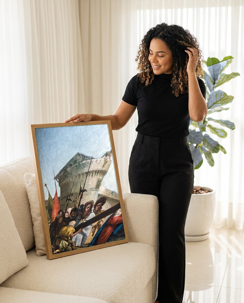 Quadro Decorativo A Caminho do Calvário - G.D. Tiepolo com modelo em ambiente