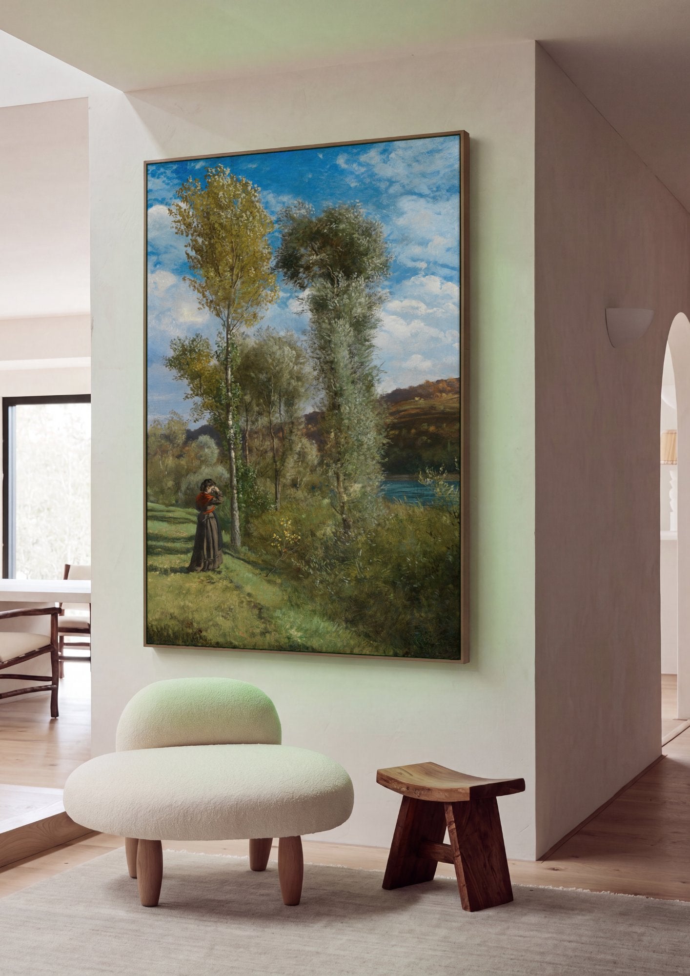 Quadro Decorativo Campo com Mulher e Rio - Hans Thoma em ambiente decorado