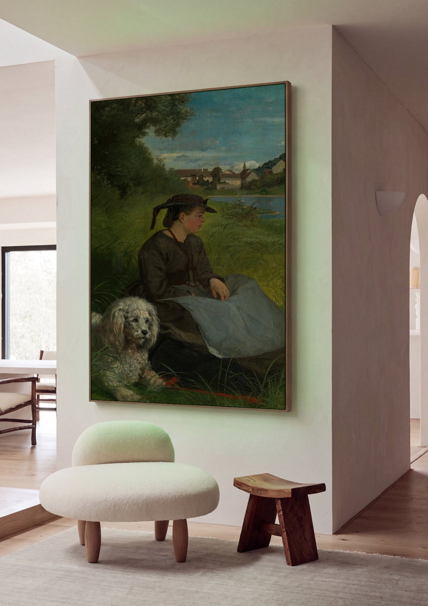 Quadro Decorativo Moça e Cão à Beira-Rio - Hans Thoma em ambiente decorado