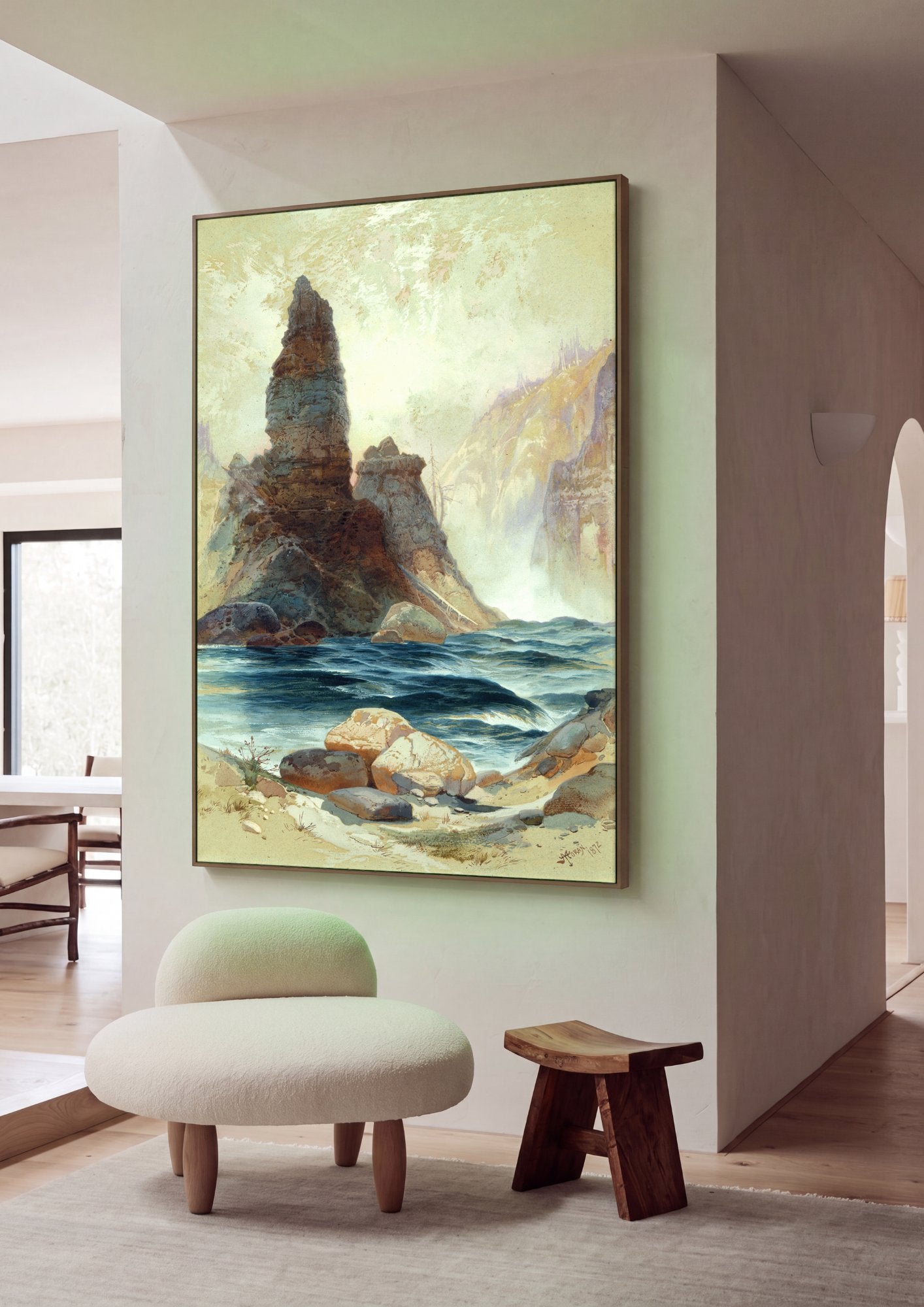 Quadro Decorativo Torre de Rocha no Rio - Thomas Moran em ambiente decorado