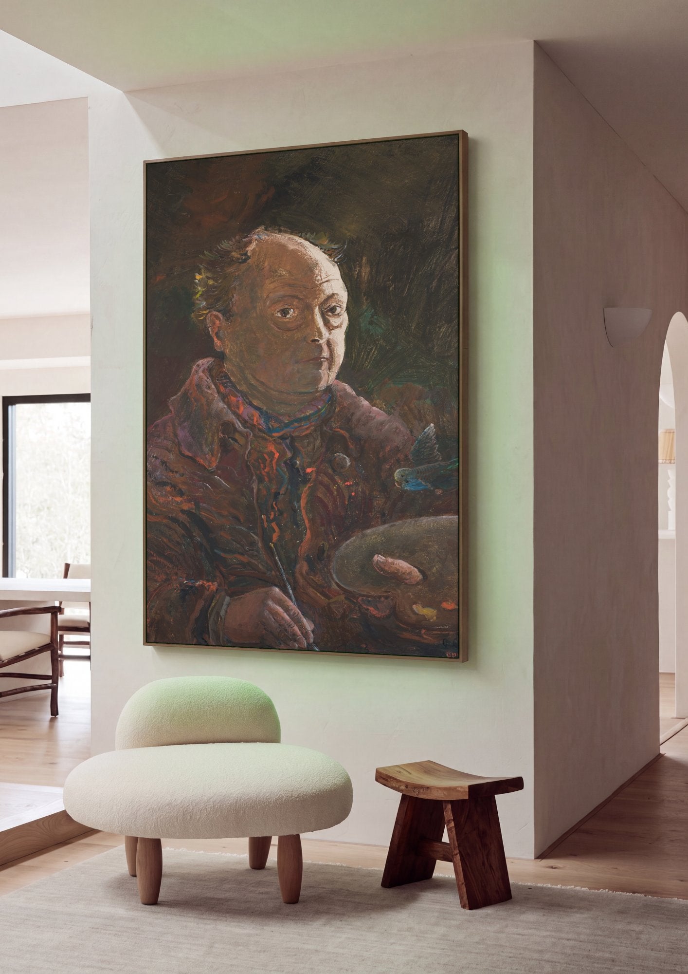 Quadro Decorativo Autorretrato com Periquito - Oskar Laske em ambiente decorado