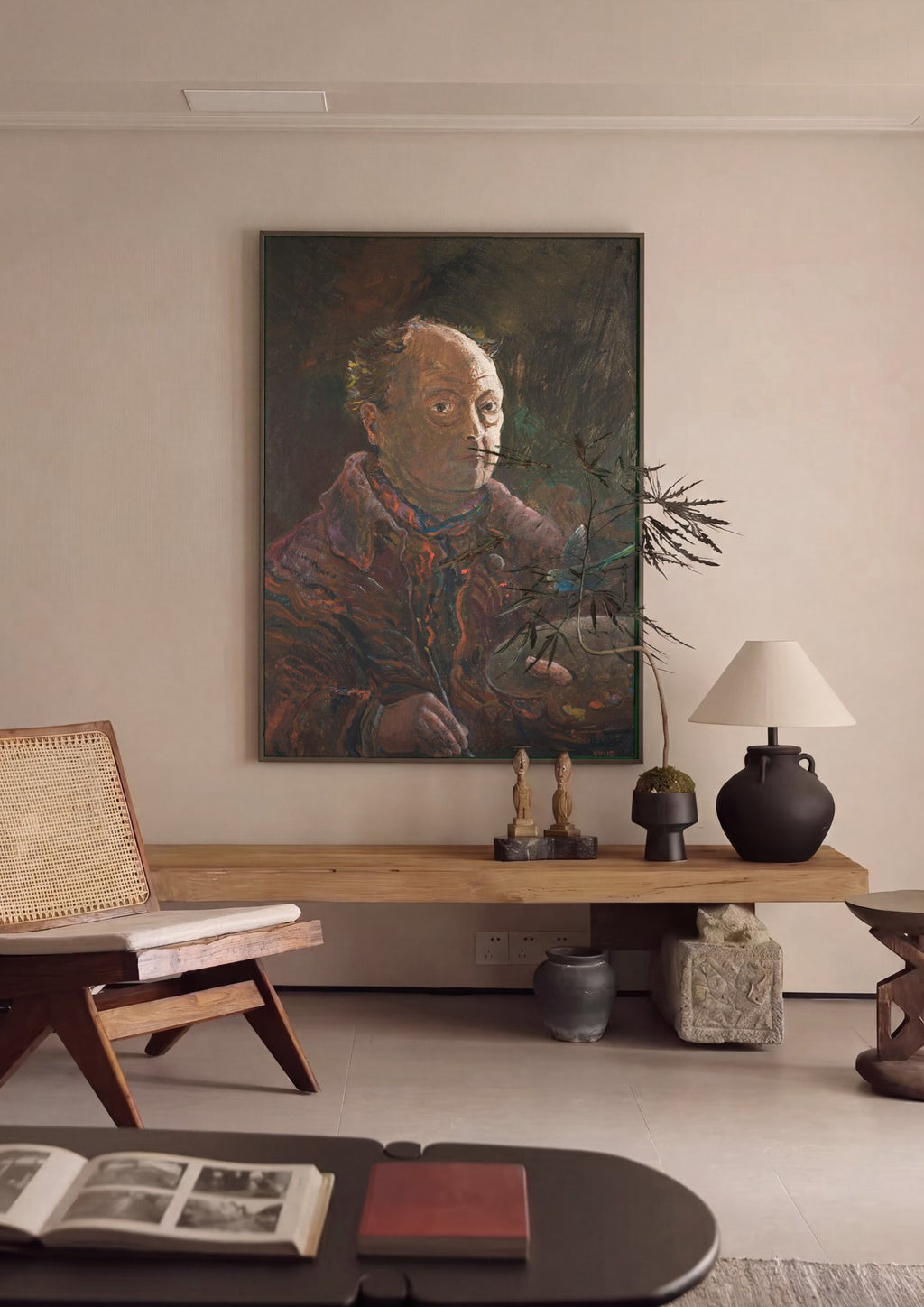 Quadro Decorativo Autorretrato com Periquito - Oskar Laske em ambiente decorado