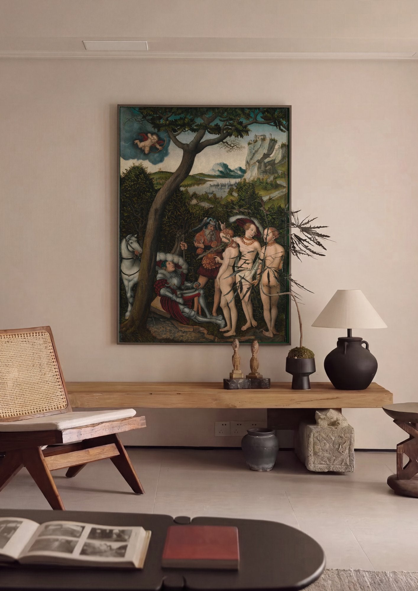 Quadro Decorativo O Julgamento de Páris - Cranach, o Velho em ambiente decorado