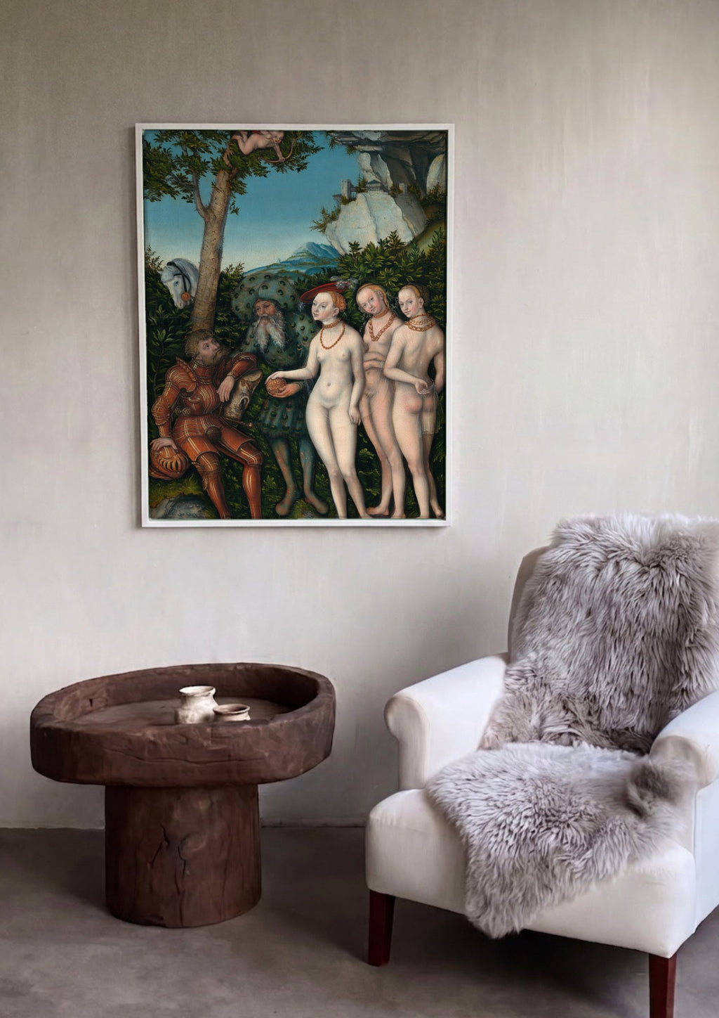 Quadro Decorativo O Julgamento de Páris - Cranach, o Velho em ambiente decorado