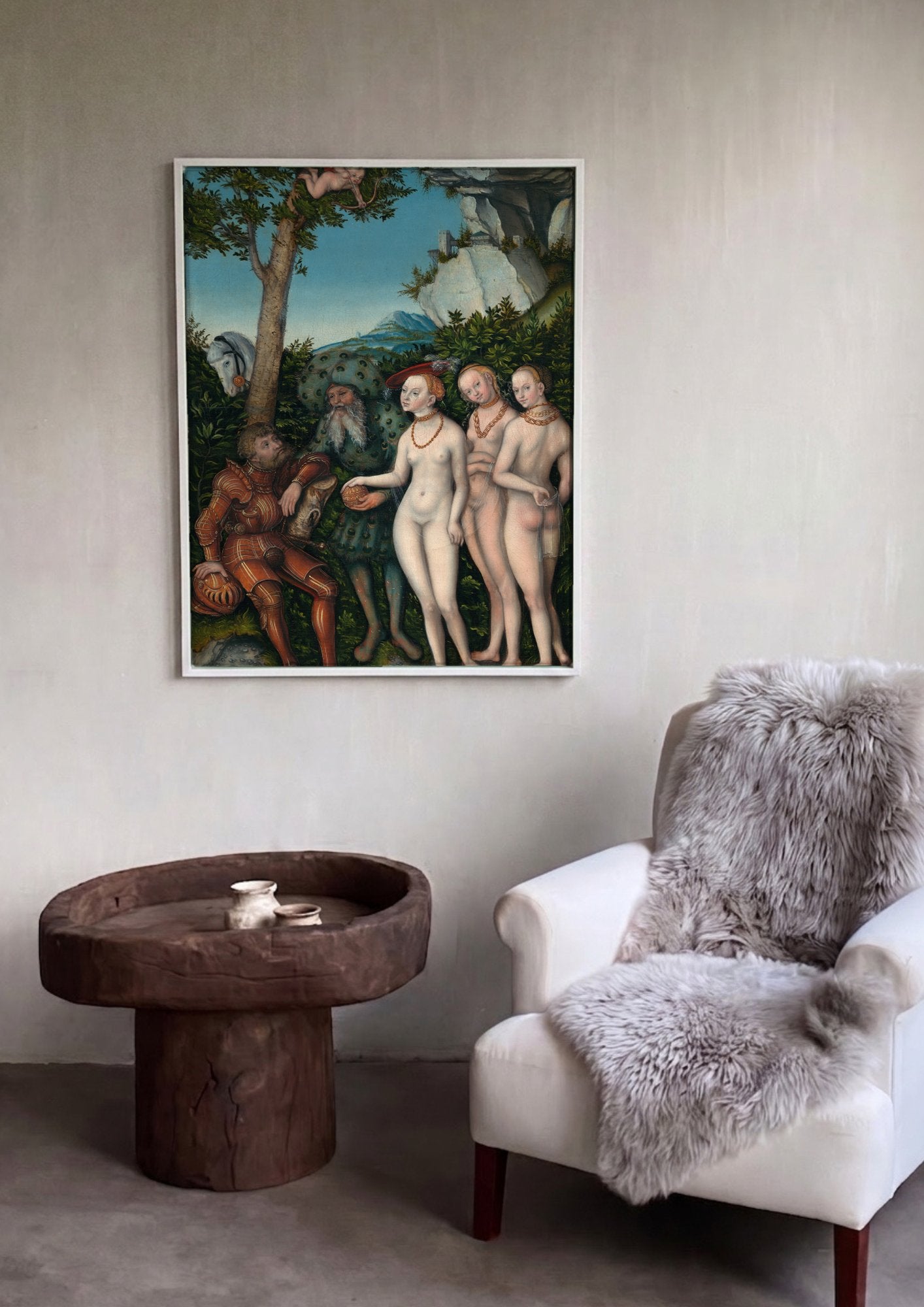 Quadro Decorativo O Julgamento de Páris - Cranach, o Velho em ambiente decorado