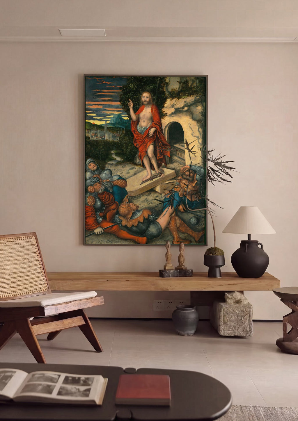 Quadro Decorativo A Ressurreição de Cristo - Cranach em ambiente decorado