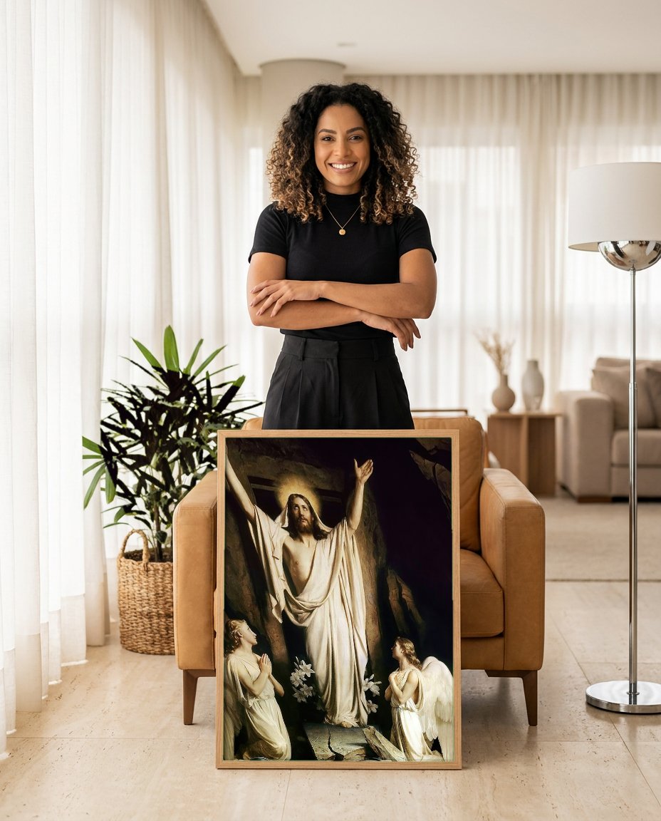 Quadro Decorativo A Ressurreição de Cristo - Carl Bloch com modelo em ambiente