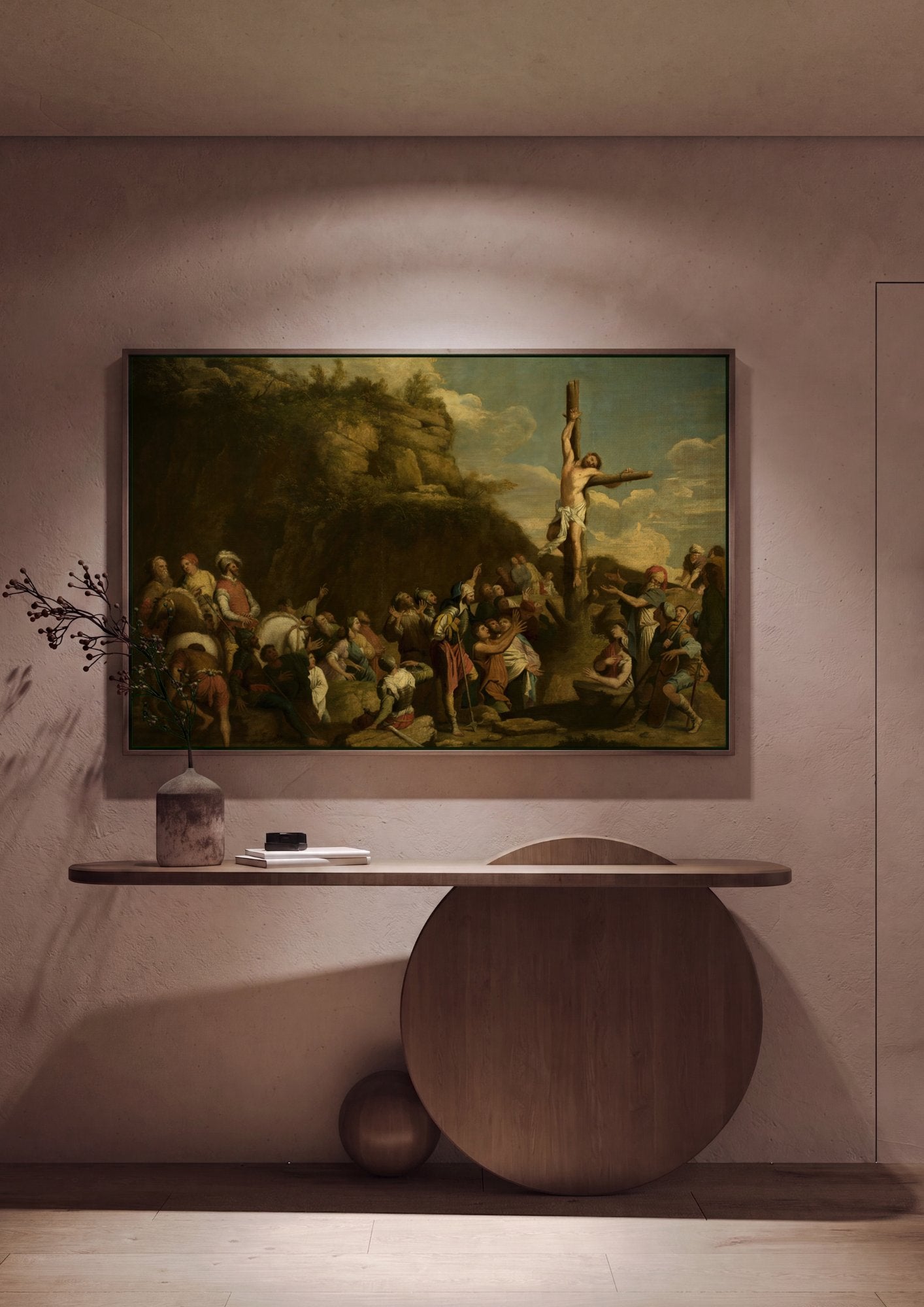 Quadro Decorativo A Crucificação de Cristo - Salvator Rosa em ambiente decorado