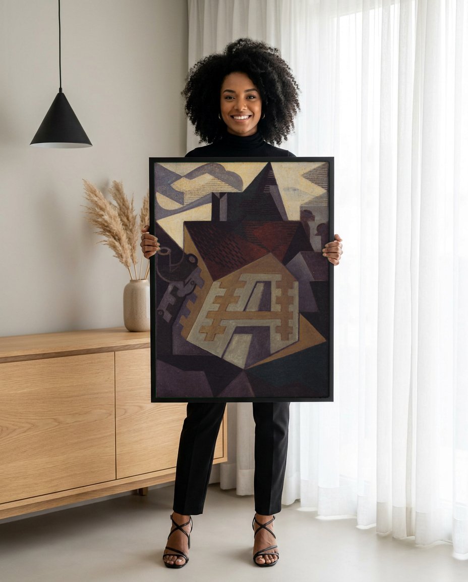 Quadro Decorativo A Casa - Juan Gris com modelo em ambiente