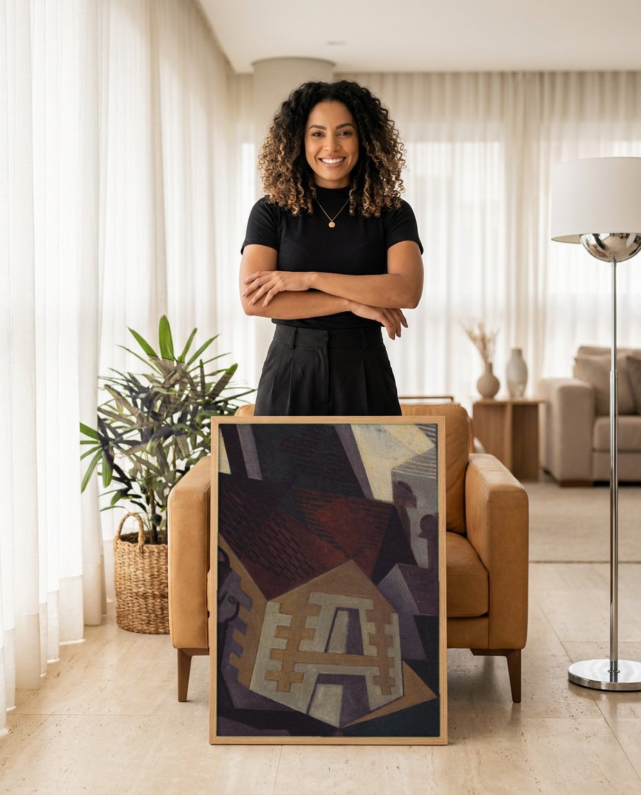 Quadro Decorativo A Casa - Juan Gris com modelo em ambiente