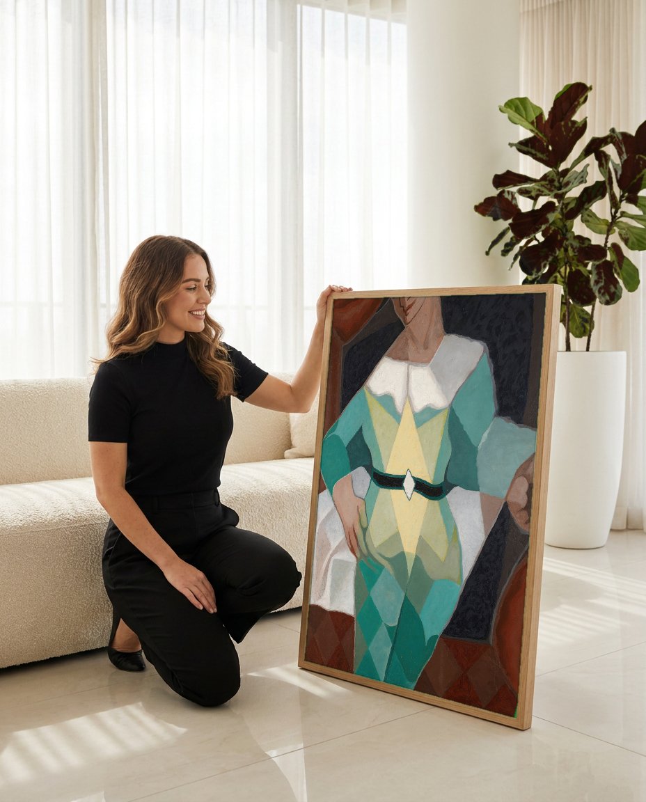 Quadro Decorativo O Pierrot - Juan Gris com modelo em ambiente