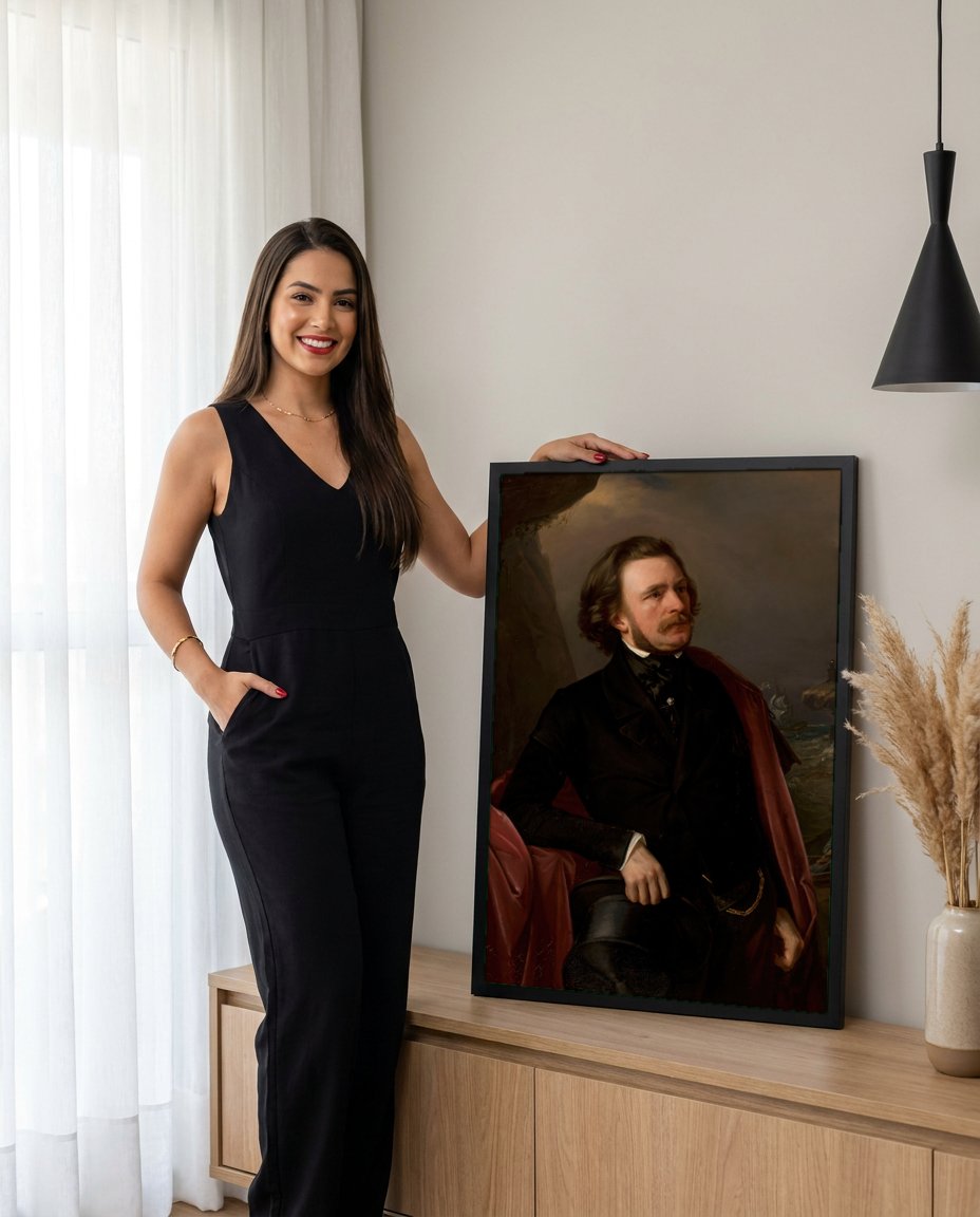 Quadro Decorativo Retrato com Cena Marítima - Józef Simmler com modelo em ambiente