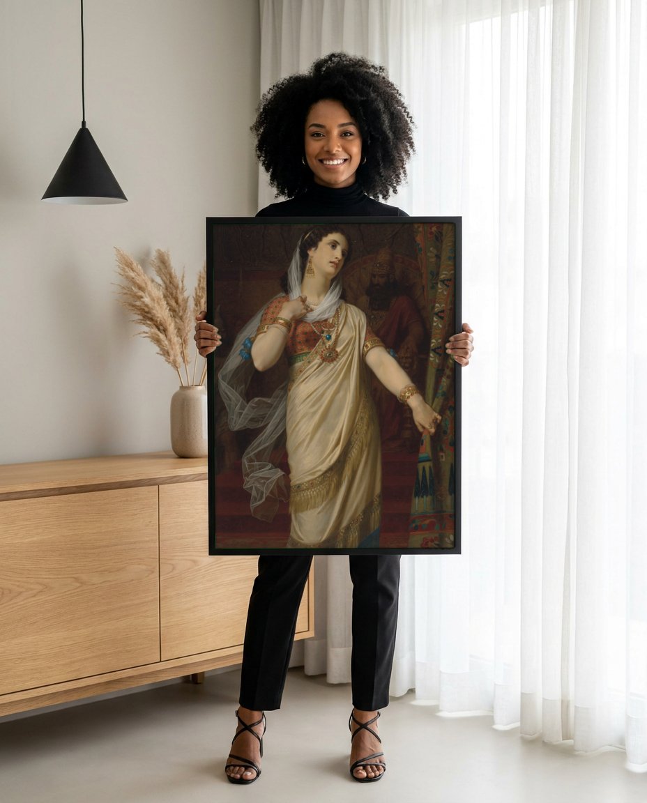 Quadro Decorativo Ester - Hugues Merle com modelo em ambiente