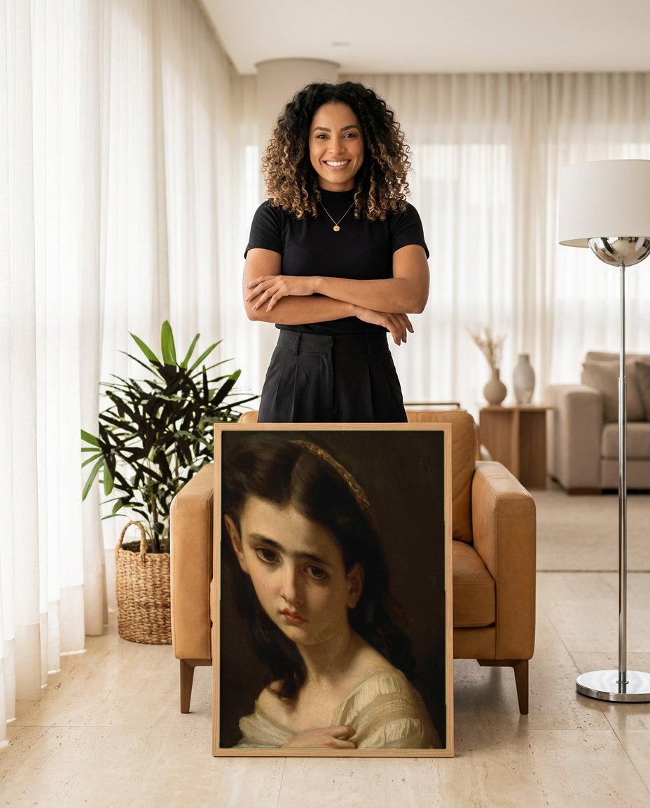 Quadro Decorativo 'A Súplica' - Hugues Merle com modelo em ambiente