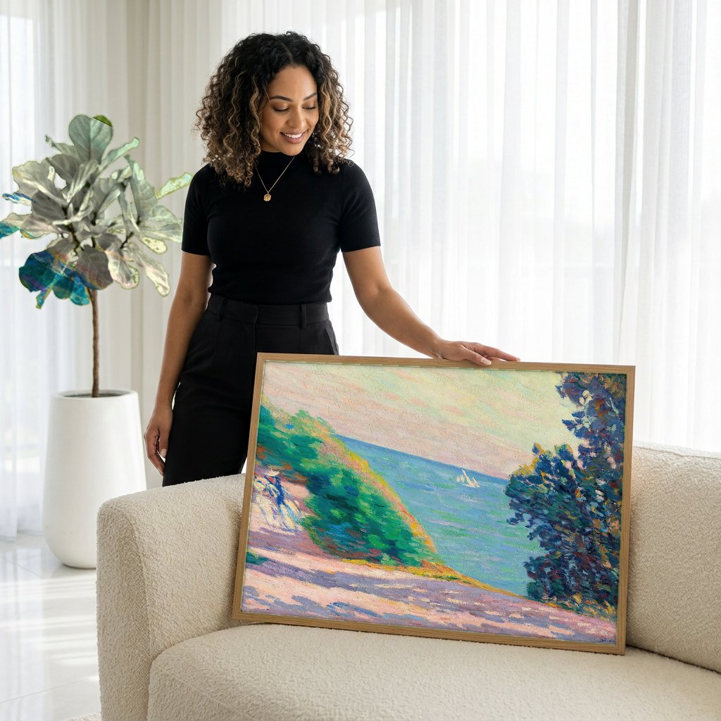 Quadro Decorativo Paisagem Costeira – Armand Guillaumin com modelo em ambiente