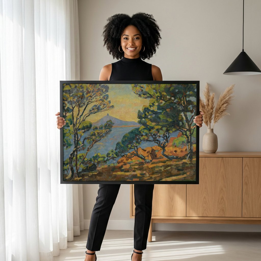 Quadro Decorativo Paisagem Costeira - Armand Guillaumin com modelo em ambiente