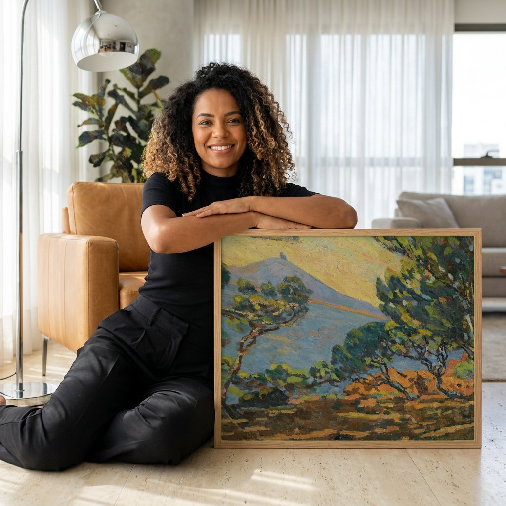 Quadro Decorativo Paisagem Costeira - Armand Guillaumin com modelo em ambiente